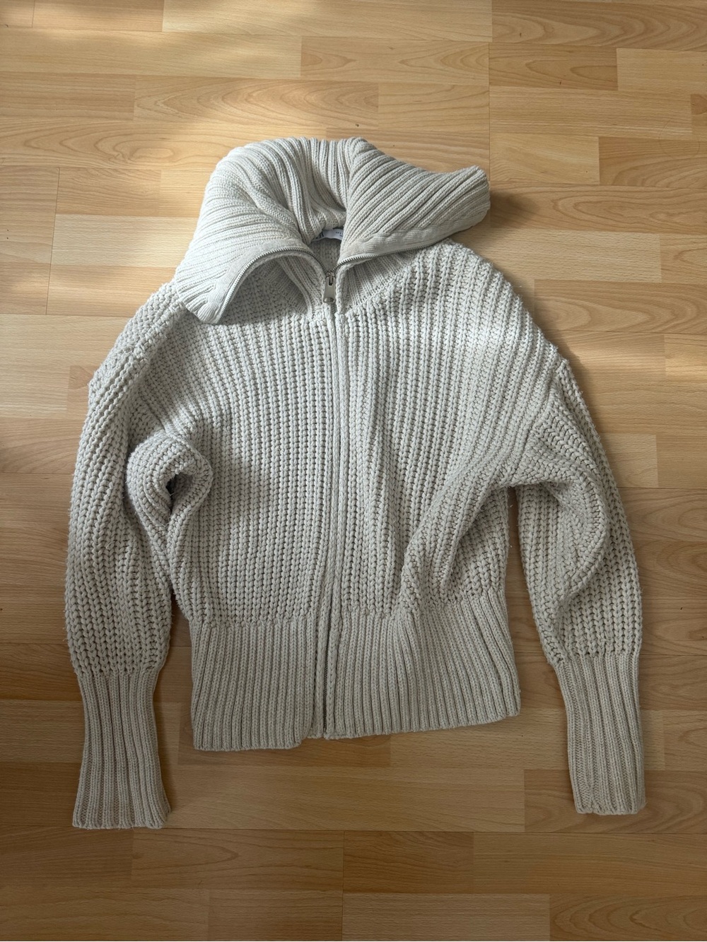 Zara Cream Chunky Zip-Up Turtleneck Sweater